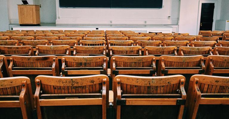 Classroom with wooden chairs