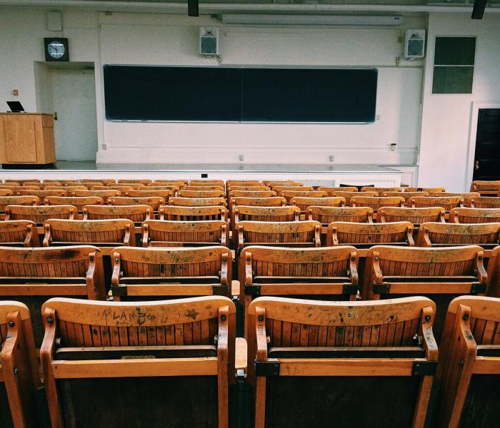 Classroom with wooden chairs