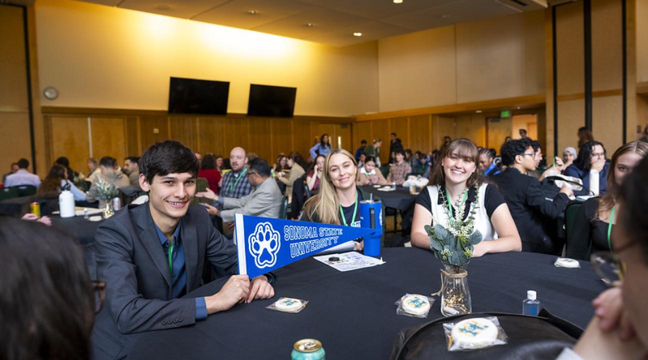 McNair Scholar Dylan Vargas and McNair Coordinator Emily Hostutler at the annual CSU Research Symposium