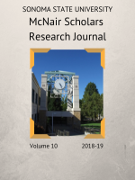 SSU McNair Scholars Research Journal, Volume 10: 2018-19, front cover featuring the clock tower in front of the Schulz Information Center