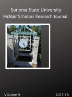SSU McNair Scholars Research Journal, Volume 9, front cover featuring the clock tower in front of the Schulz Information Center