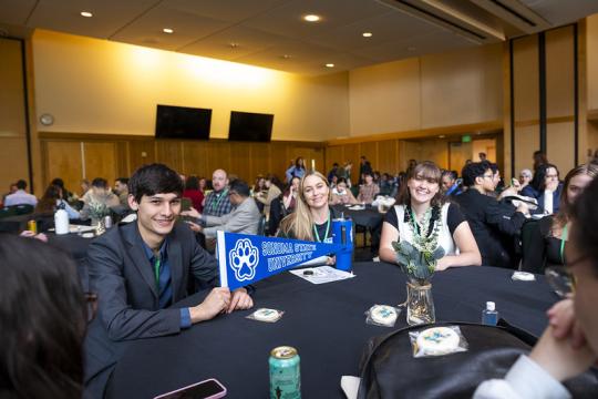 McNair Scholar Dylan Vargas and McNair Coordinator Emily Hostutler at the annual CSU Research Symposium